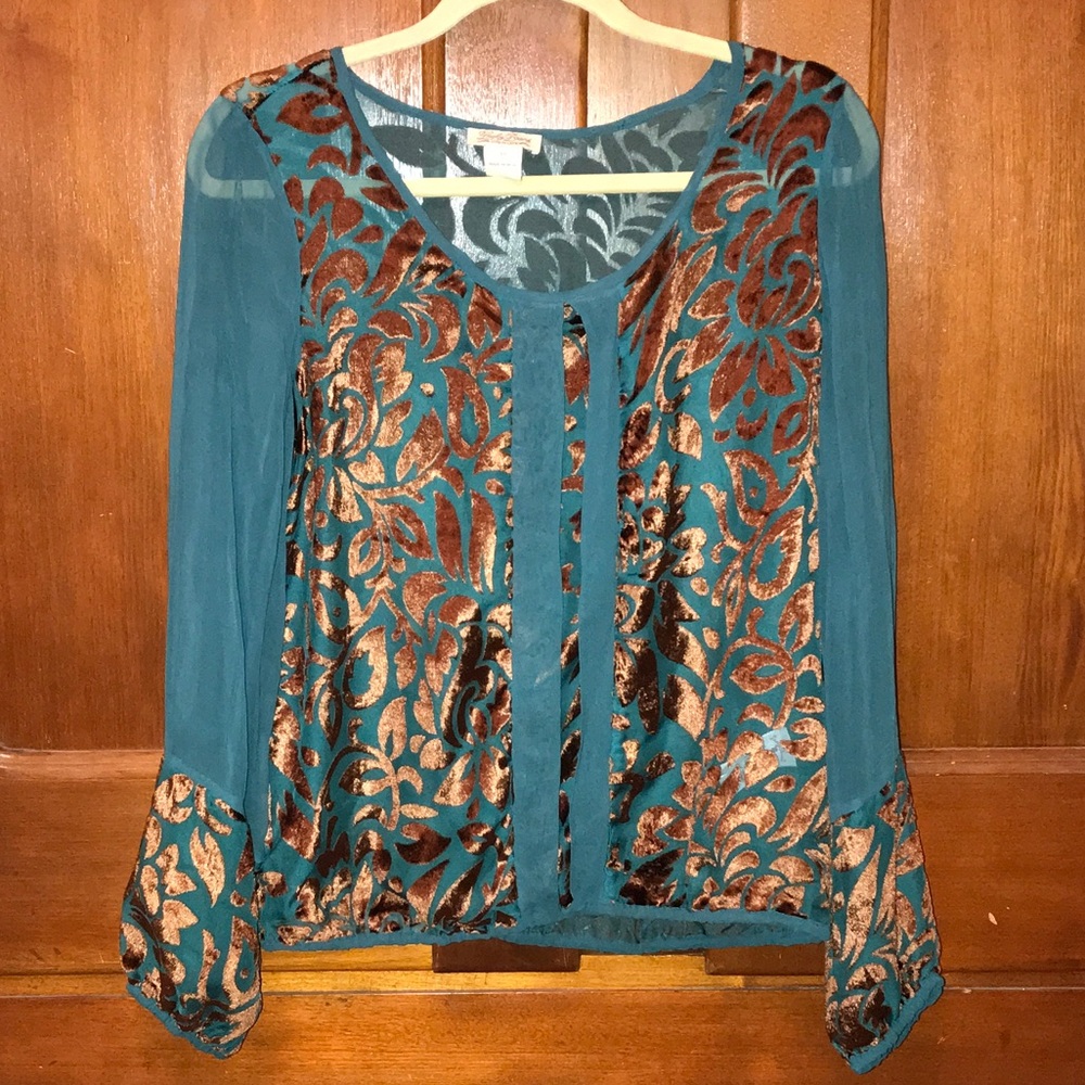 Lucky Brand Sheer Velvet Blouse Size M